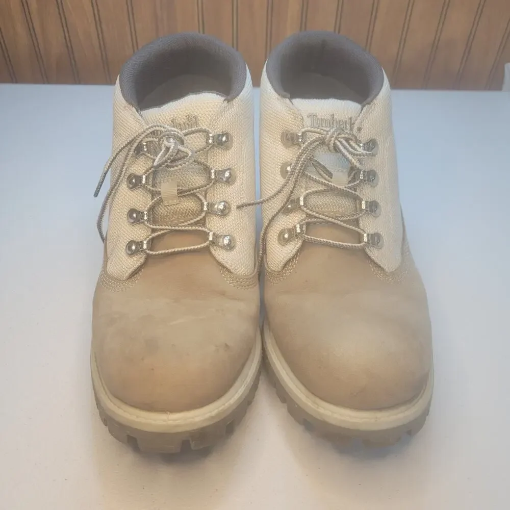 Timberland Men's Boots 8.5 Tan Nubuck Leather Canvas Chukka Trail Mid Lace